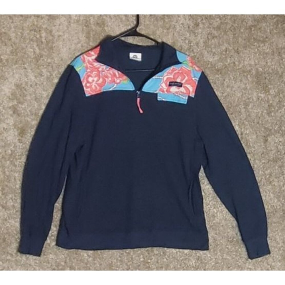 Simply Southern Women's Navy Floral Quarter Zip Pullover Size Medium